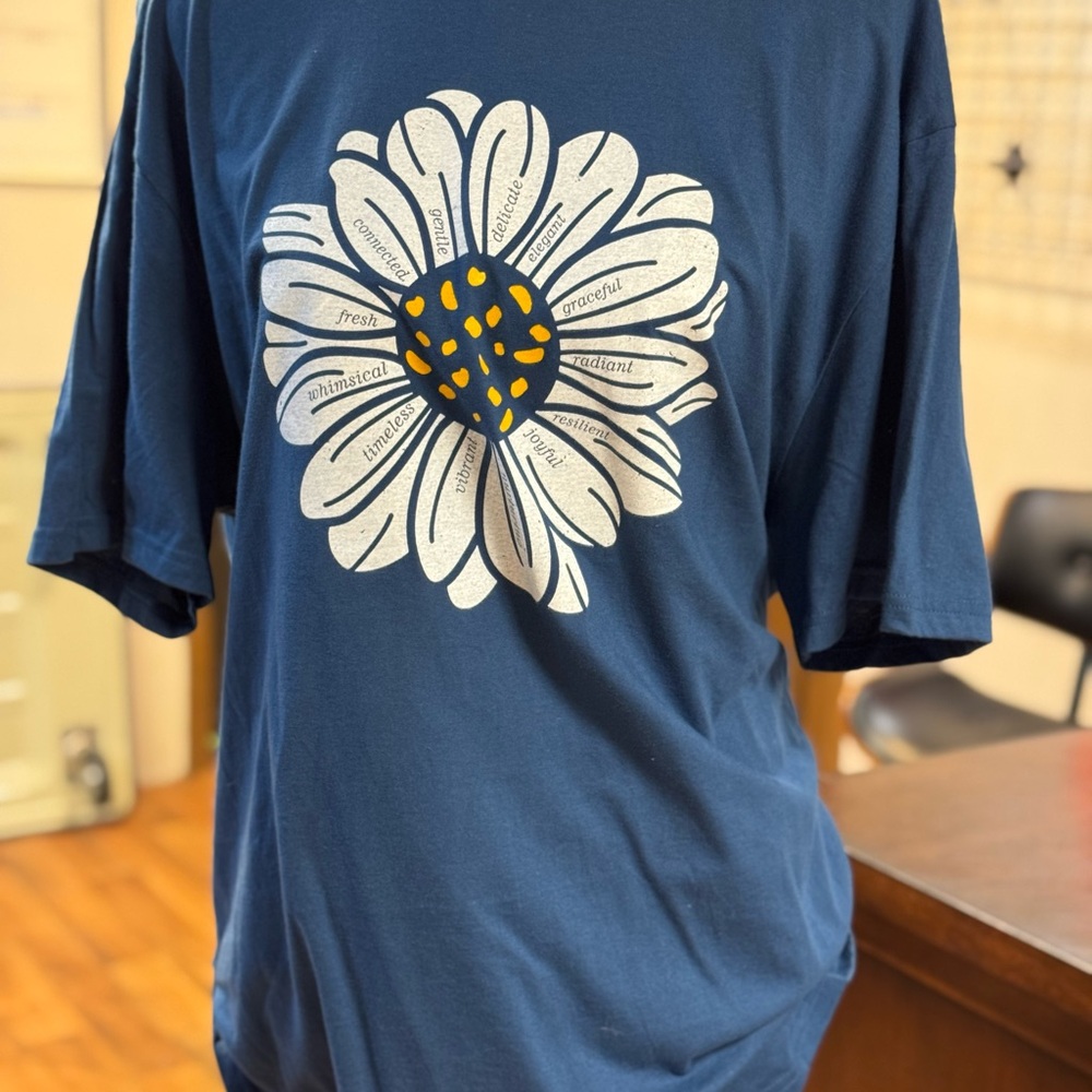 Blue T-Shirt with White Daisy Print